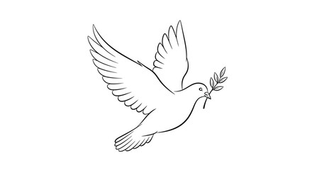 Fototapeta premium Line Art Dove with Olive Branch Symbolizing Peace and Hope