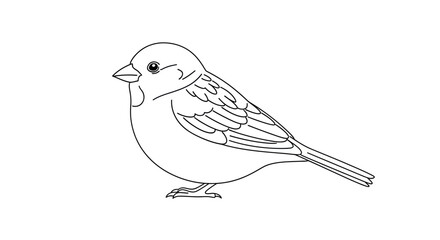 Simple Line Drawing of a Small Bird Perched and Facing Left