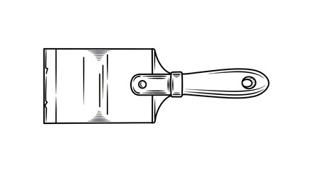 Detailed Line Art Illustration of a Paint Brush with Wooden Handle