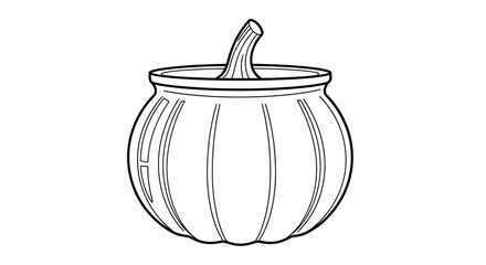 Stylized Pumpkin-Shaped Pot Outline Drawing with Curved Stem and Vertical Ridges