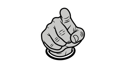 Stylized Grey Cartoon Hand Pointing Forward with Extended Index Finger and Curled Fist