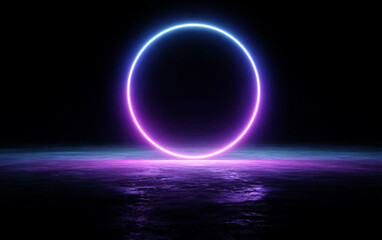 Obraz premium A glowing neon circular shape against a dark background