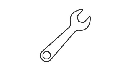 Minimalist black outline wrench icon with an octagonal hole, a clean vector spanner tool graphic