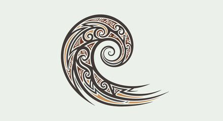 Abstract Swirling Wave Design with Brown and Black Tribal Pattern