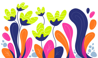 Colorful abstract stylized plants and leaves