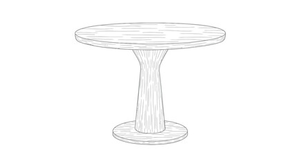 Hand-Drawn Sketch of a Round Wooden Pedestal Table