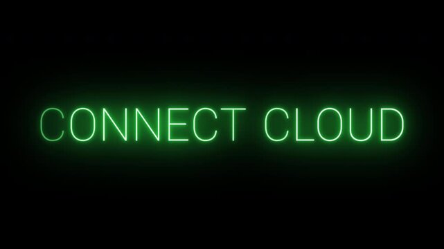 Flickering neon green connect cloud sign animated on black background.
