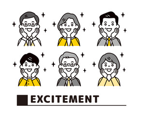 ワクワクして期待に胸を躍らせる、複数の年配の会社員の上半身ベクターイラスト素材