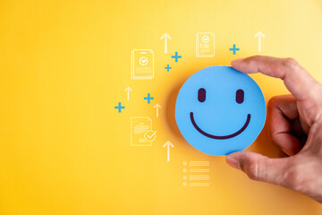 Fototapeta premium Mental health recovery, smiling face emotional wellbeing, positive mindset, personal growth, stress relief, and mental self-care.