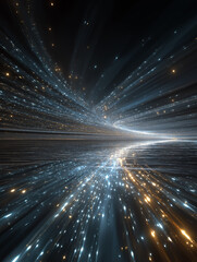 Journey Through a Light Tunnel: A captivating tunnel of light, with an infinite horizon, and a celestial display of shimmering particles, conveying a sense of wonder and cosmic exploration.