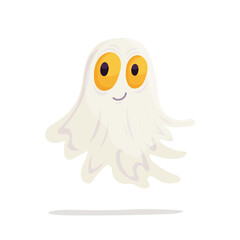 Vector cute ghost with big yellow eyes and friendly smile. Ideal for Halloween cards, stickers, posters, invitations and party decor, apps, games, kids projects