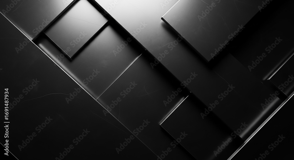 Wall mural abstract black geometric surface creating dynamic shadows and reflections