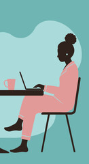 African American woman in pajamas works remotely on her laptop from home, embodying modern flexibility, productivity, and a relaxed lifestyle. Ideal for business and online learning concepts.