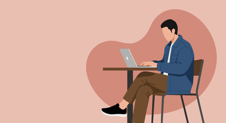 A focused man works on his laptop at a table, representing productivity, remote work, and modern digital lifestyle. Ideal for business, technology, or educational themes.