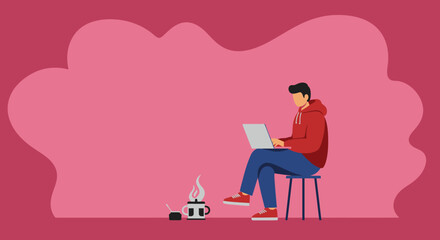 Person works diligently on a laptop from a comfortable home setting, enjoying a warm drink. Ideal for remote work, online education, or digital lifestyle concepts.