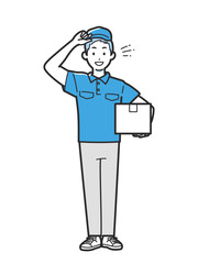Young Delivery Man Holding Package and Greeting Vector Illustration