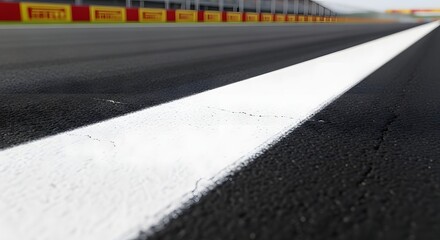 Fototapeta premium Close-up View of a White Line on a Race Track Pavement, Leading the Way