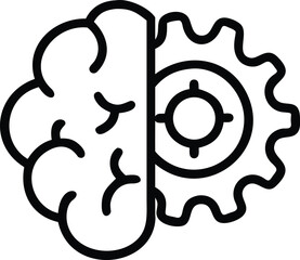 Black line art of human brain with gear for creative mind concept