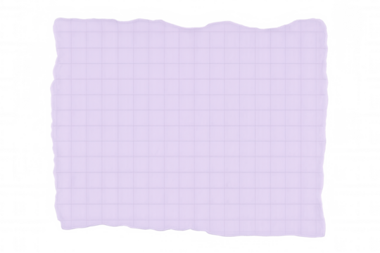 Torn sheet of purple squared paper isolated on transparent background, useful as a graphic element