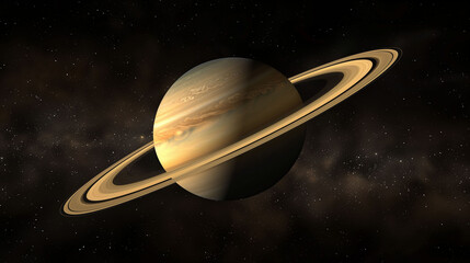宇宙に描かれた土星と星々のデジタルアート