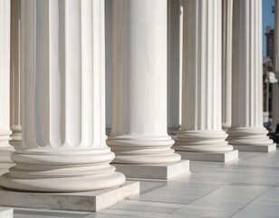 Classical columns in a sunlit colonnade