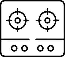 Black outline illustration of a gas stove for cooking appliances designs