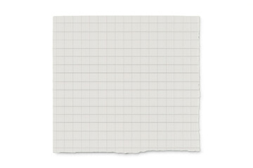 White sheet of squared paper with ripped edges on a transparent background, ideal for adding notes and messages to designs