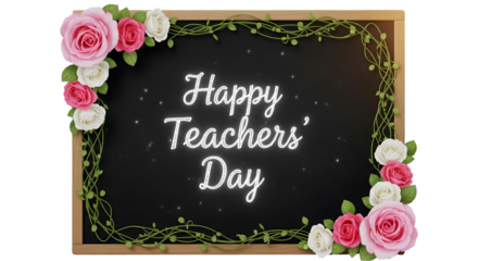Happy Teachers Day Chalkboard Greeting with Flowers