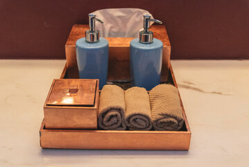 Spa salon objects aroma Cozy living room empty space for display product. Warm home interior simple living space treatment. Home showcase interior blur background bokeh furniture vintage decoration