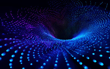 Vibrant Blue and Purple Particle Tunnel Displaying Digital Technology