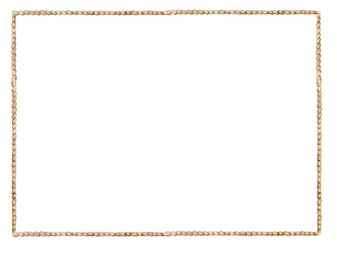 rectangular rope frame isolated on white background. Simple hand painted border for nautical invitations, kids party designs, posters, scrapbooking, digital templates, or decorative wall art.