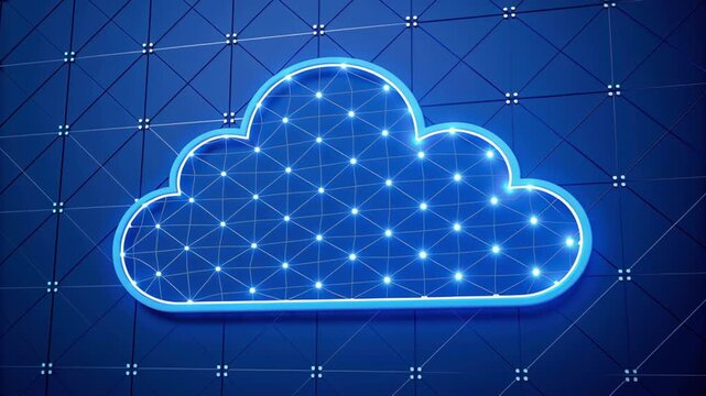 Neon cloud serverless security data network technology digital grid connection innovation, glowing blue cybersecurity virtual computing