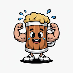 Strong beer cartoon character vector illustration for brewery logo design and alcohol related graphic design