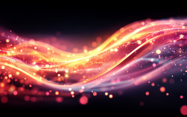 Fototapeta premium Dynamic glowing waves with colorful light effects and digital particles