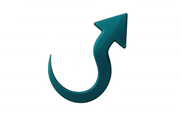 Glossy teal arrow curves upwards on a transparent background, symbolizing growth, progress, and upward trends