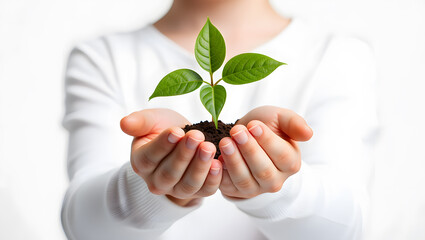 Child's Hands Gently Holding a Small Plant with Soil, Symbolizing Innocence, Potential, and the Importance of Environmental Education for Future Generations
