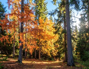 Fototapeta premium Autumnal Forest Sunlight Landscape