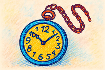 Cartoon pocket watch with a winding chain against a light background