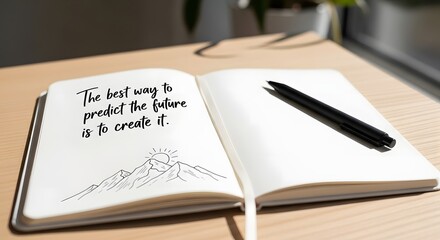 An open notebook with an inspirational message about creating the future, symbolizing planning and personal development