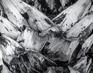 Close-up grayscale palm tree trunk texture