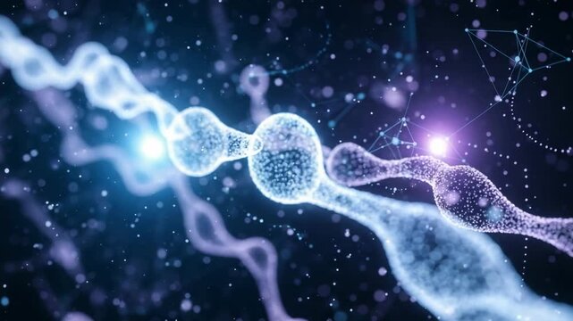 Abstract visualization of a neural network. Digital illustration of neurons and synapses firing, showing brain cell communication and artificial intelligence.