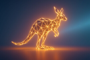 Fototapeta premium Fiery kangaroo silhouette against dark gradient background