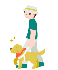 盲導犬と外出する視覚障害者