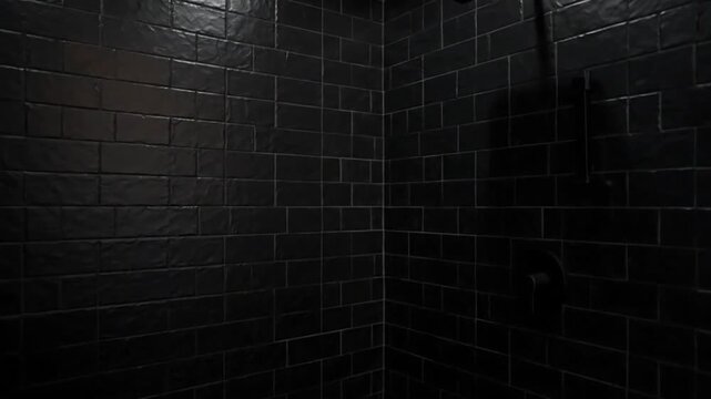 Modern Dark Tiled Shower Interior Close-up view of a stylish bathroom with matte black subway tiles sleek design and minimalist aesthetic for home decor and ren