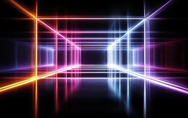 Obraz premium Colorful neon light lines forming a futuristic geometric pattern