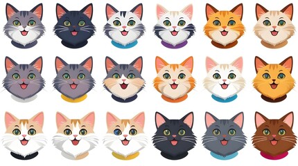 set of funny cartoon cats