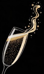 Celebratory champagne toast illustration on black background for festive occasions
