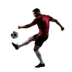 Dynamic soccer athlete executes a powerful kick with grace and precision isolated transparent