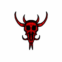 horned skull in bold red and black style, perfect for tattoo, gothic art, and dark fantasy design