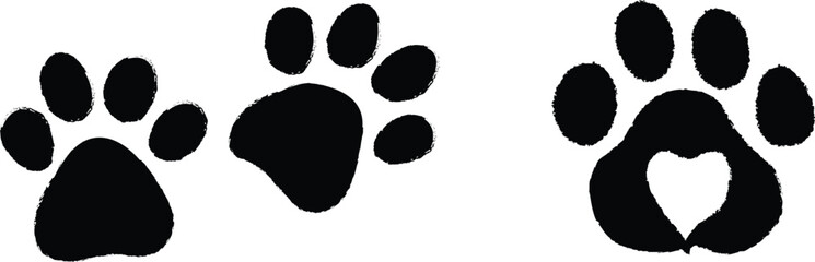 Black Paw Prints with Heart Shape on White Background animal © Ayesha
